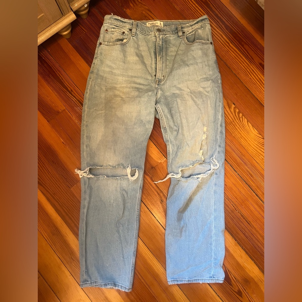 Abercrombie & Fitch Distressed Light Blue Cropped Jeans